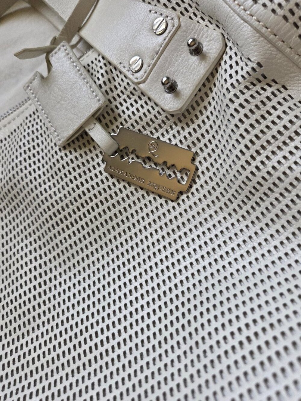Alexander McQueen white perforated leather purse